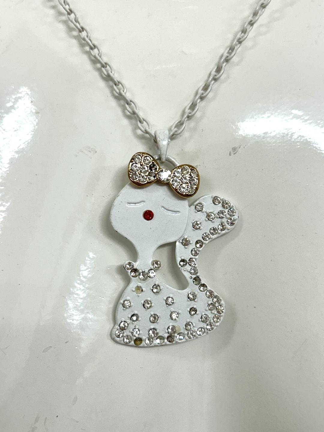 White Crystal Detail Cat Necklace