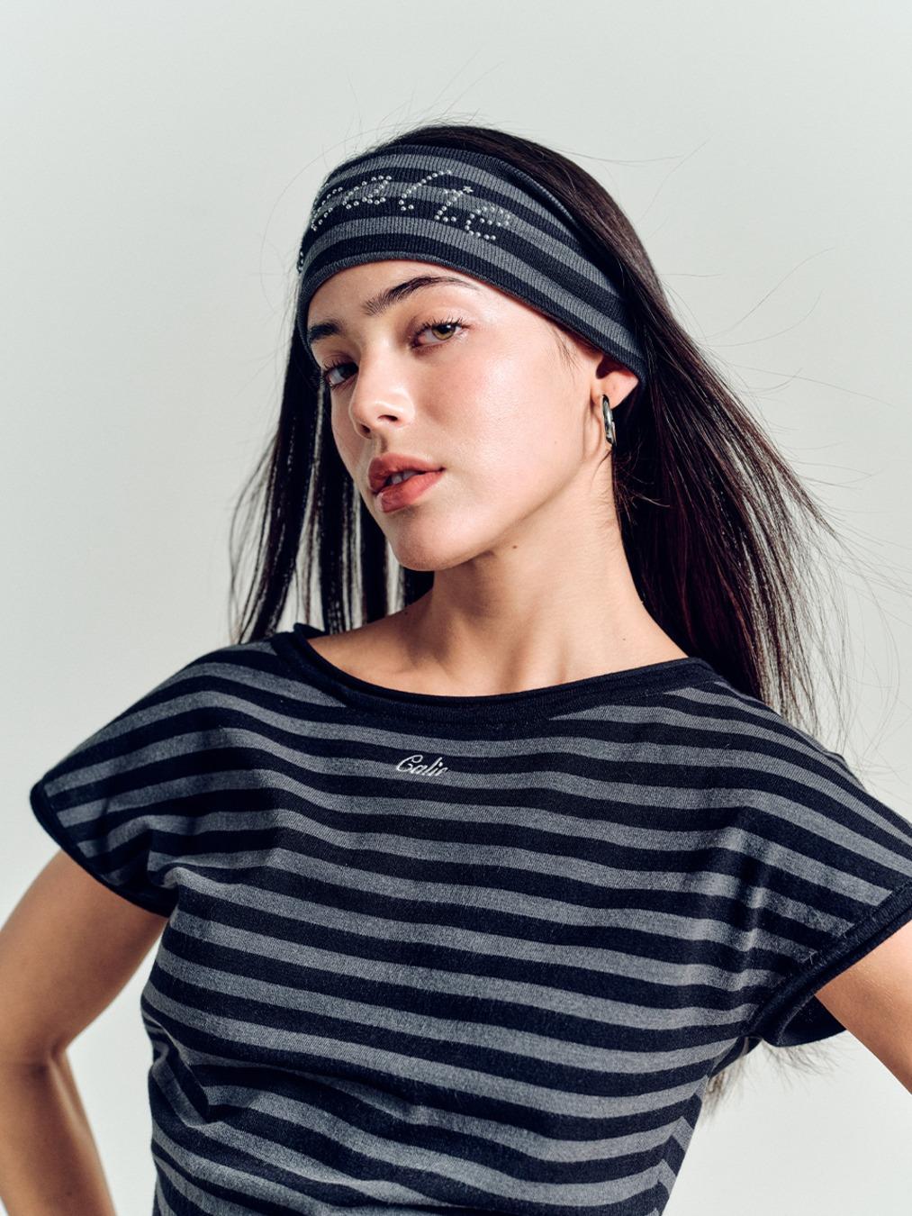 CALIE HOTFIX STRIPE HAIR BAND BLACK