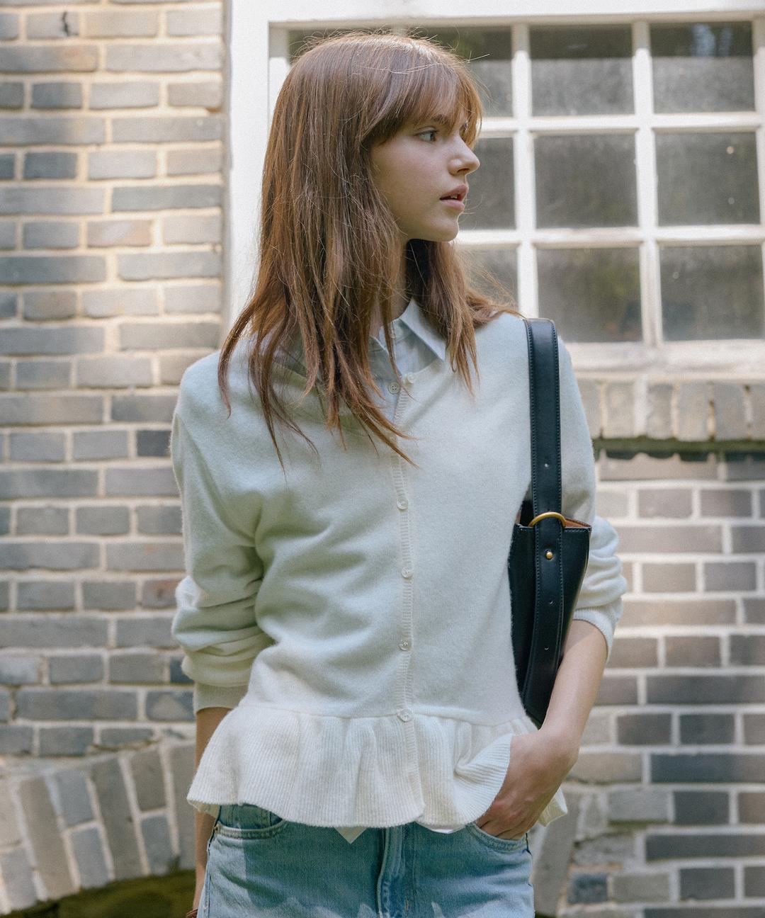 Hienna Frill Wool Cardigan ( Ivory )