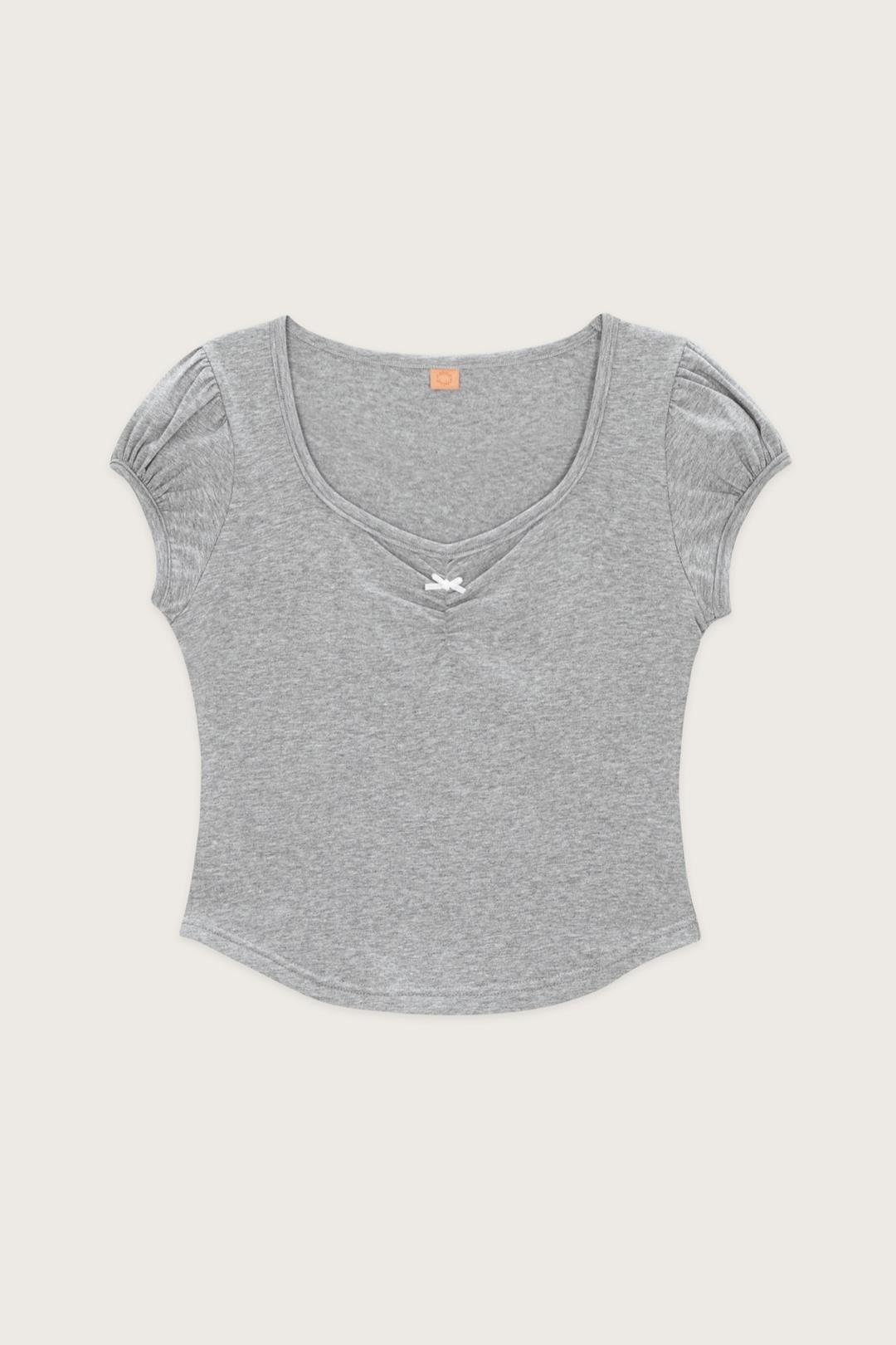 ROUND SHIRRING T-SHIRT (MELANGE GREY)