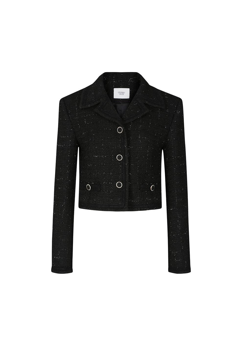 CROPPED TWEED COLLAR JACKET - BLACK