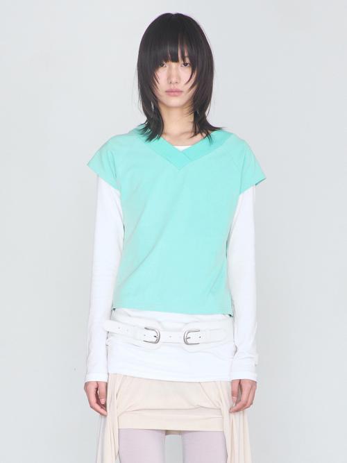 V-Neck Raglan Half Top _ Mint