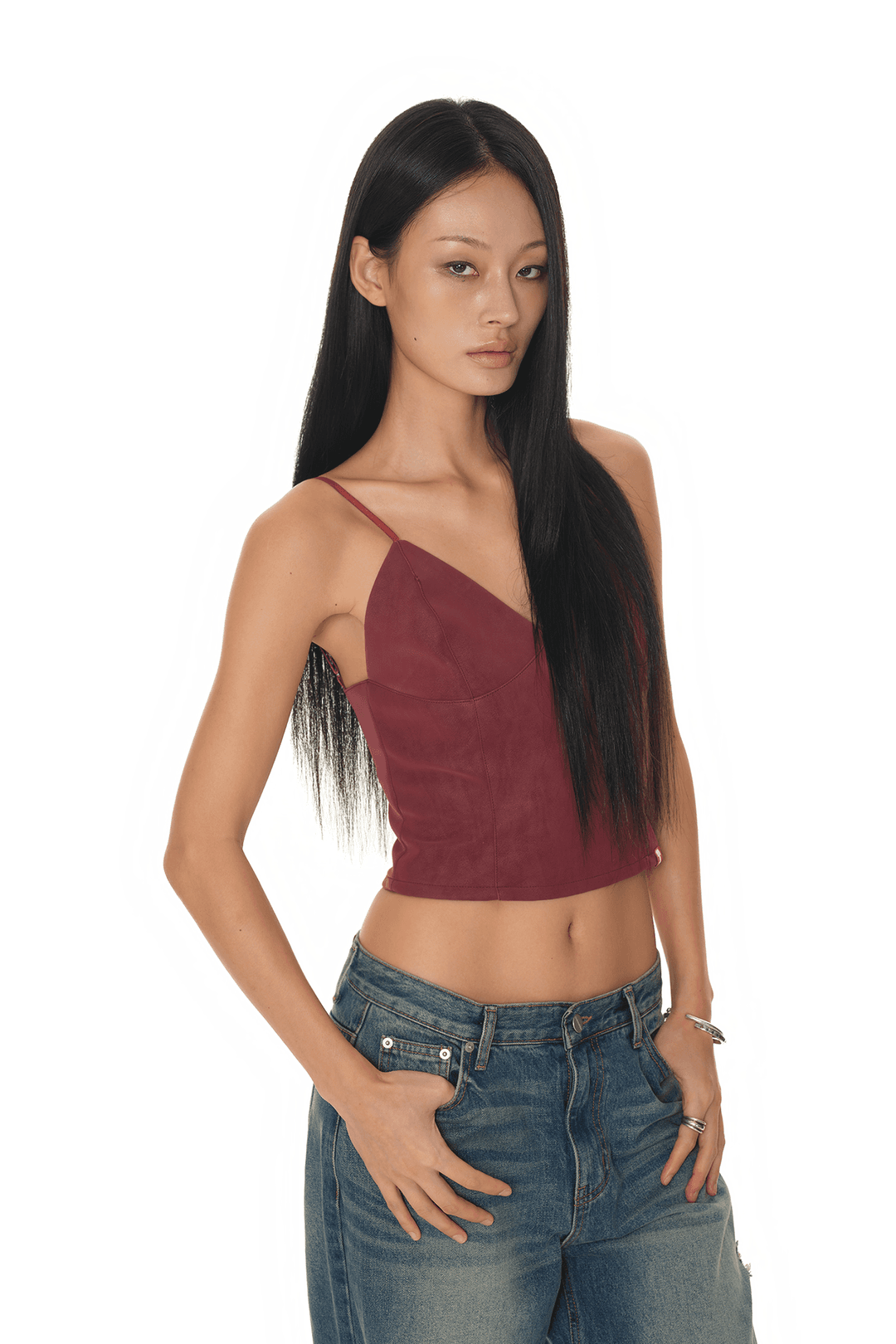 FAUX LEATHER CAMI-TOP (MAROON)
