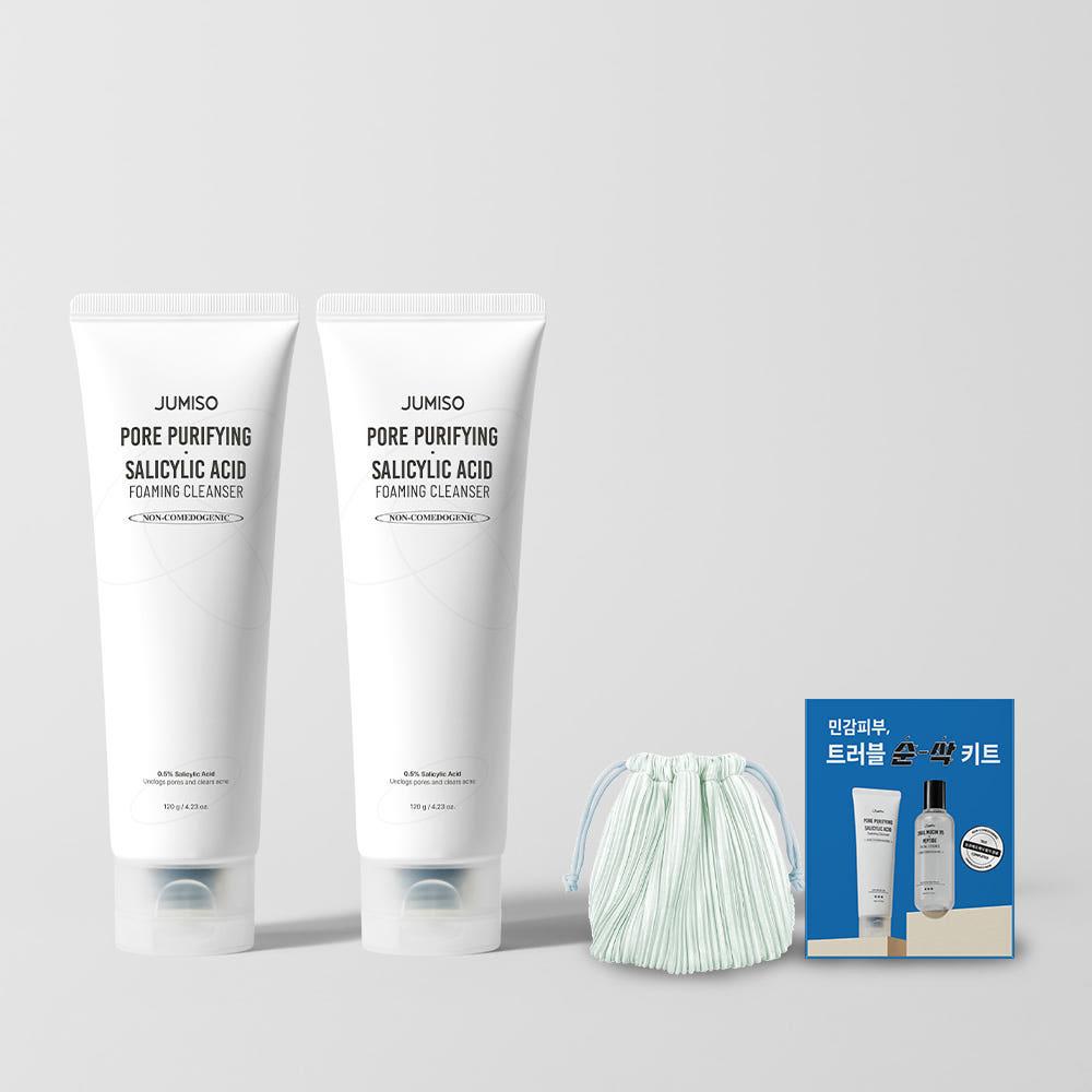 [증정/2개묶음] 주미소 포어 퓨리파잉 살리실산 클렌징폼 120g+120g (플리츠 파우치+트러블 진정키트 증정)