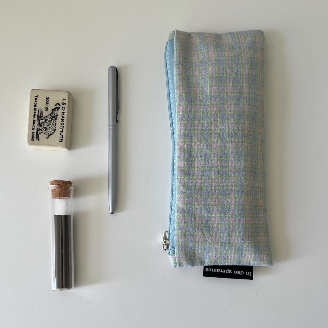 터키블루 체크 필통