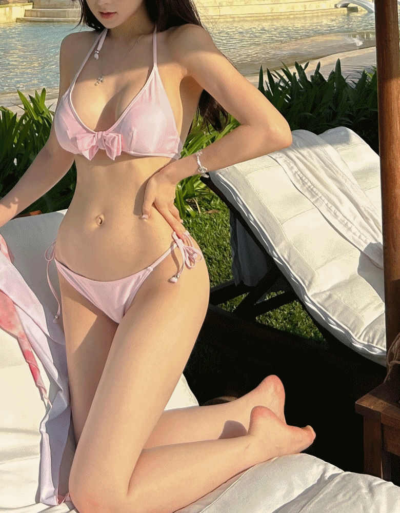 로즈화이트 스커트SET)쓰리피스비키니 홀터리본비키니 스커트홀터비키니세트