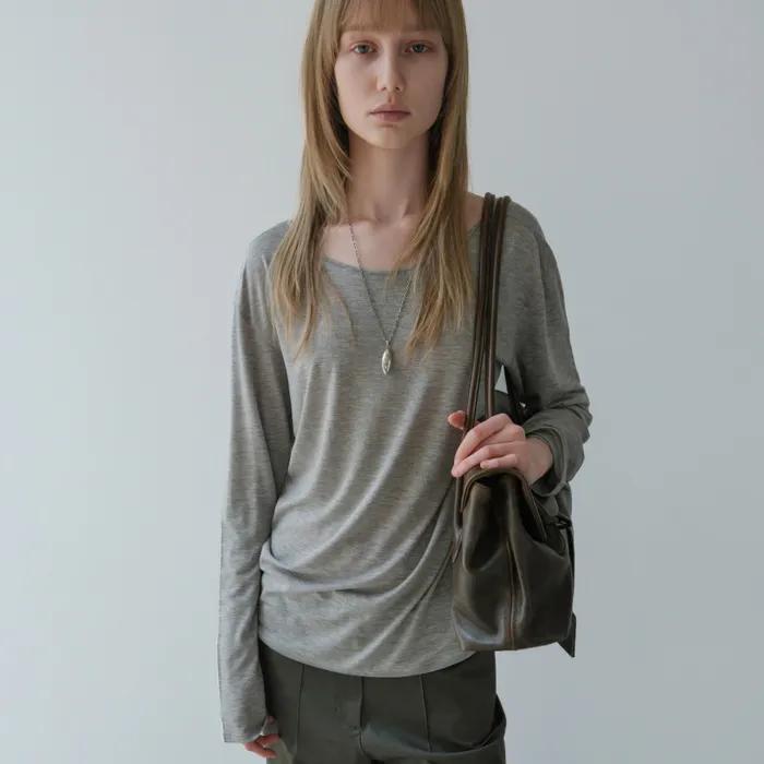 SHEER LONG SLEEVE T-SHIRT_MELANGE GREY [LW262TS01MG]