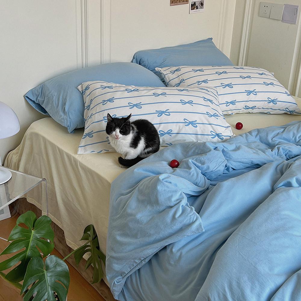 페르지아 블루 리본 침구커버세트 감성 이불 포인트베개 사계절 침구 슈퍼싱글 퀸 킹