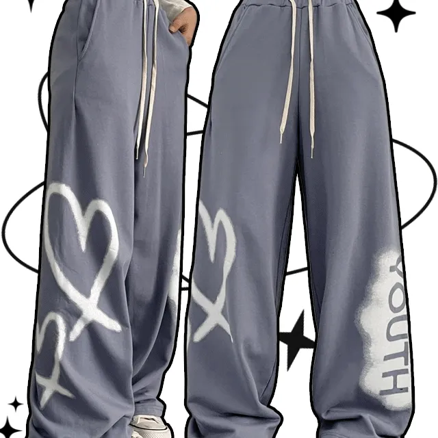 하트하트 레터링 와이드 밴딩팬츠 / 가을옷 가을신상 밴딩바지 긴바지 밴딩 팬츠 바지 y2k