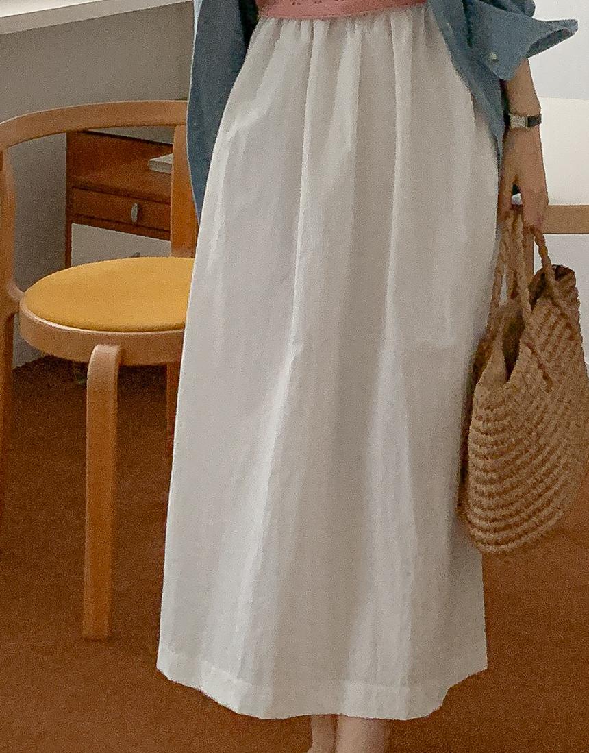 둥실코코 [완전편한👍] 바스락 밴딩 플레어 롱스커트 , 나일론 A라인 화이트 봄 여름 얇은 아노락 풀스커트 빅사이즈 허리 주름 셔링 플레어 롱 훌 흰색 블랙 롱 스커트 치마