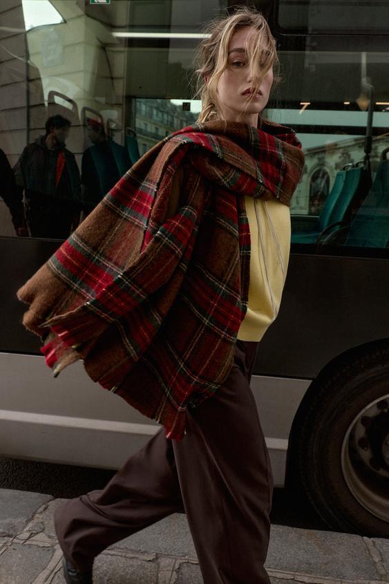 체크 프린지 스카프