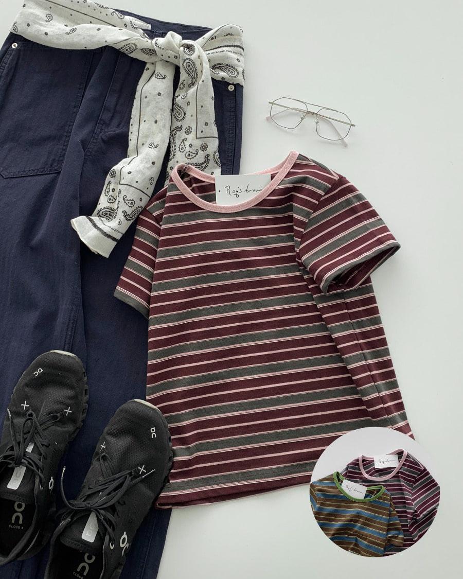 멀티 스트라이프 하프 티셔츠