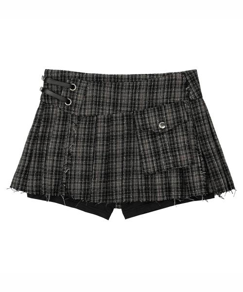 타탄 체크 트위드 스커트 블랙