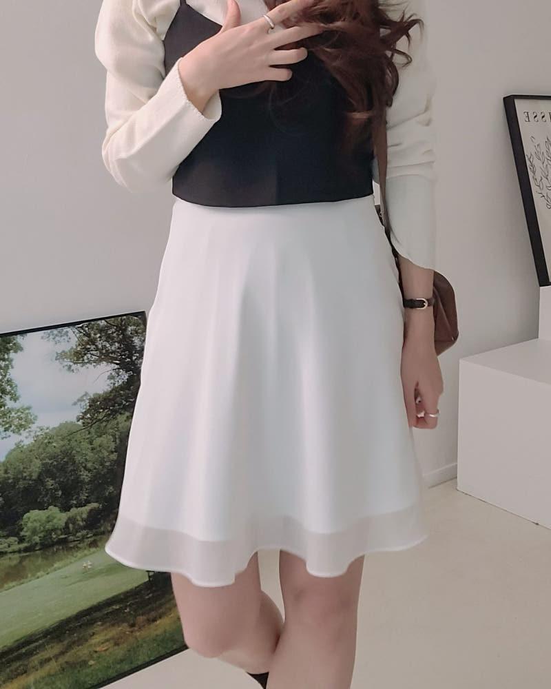오브 레이어드 쉬폰 시스루 스커트