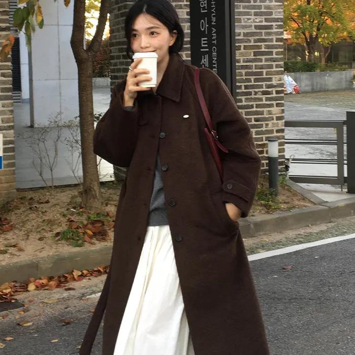 Brushed Hairy Wool Balmacaan Coat - Brown