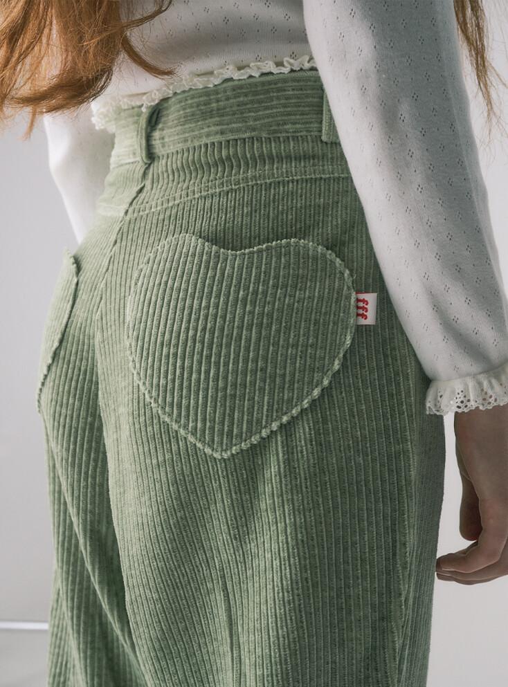 HEART POCKET CORDUROY PANTS, GREEN