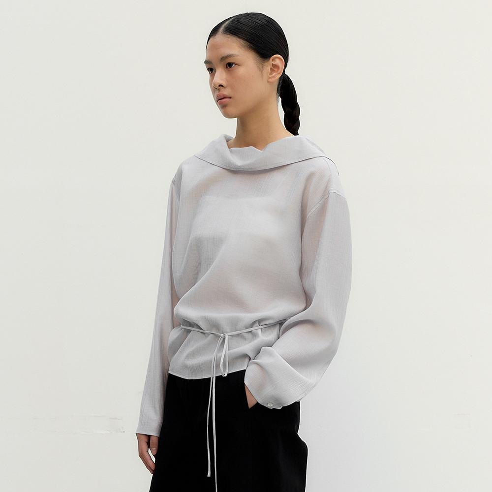 [1차 리오더] Sheer Highneck Blouse_Light Gray