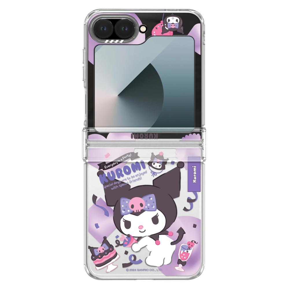 갤럭시 Z플립6 산리오 디자인 크리스탈 컬러 맥세이프 힌지 보호 투명 휴대폰 케이스 파티 쿠로미
