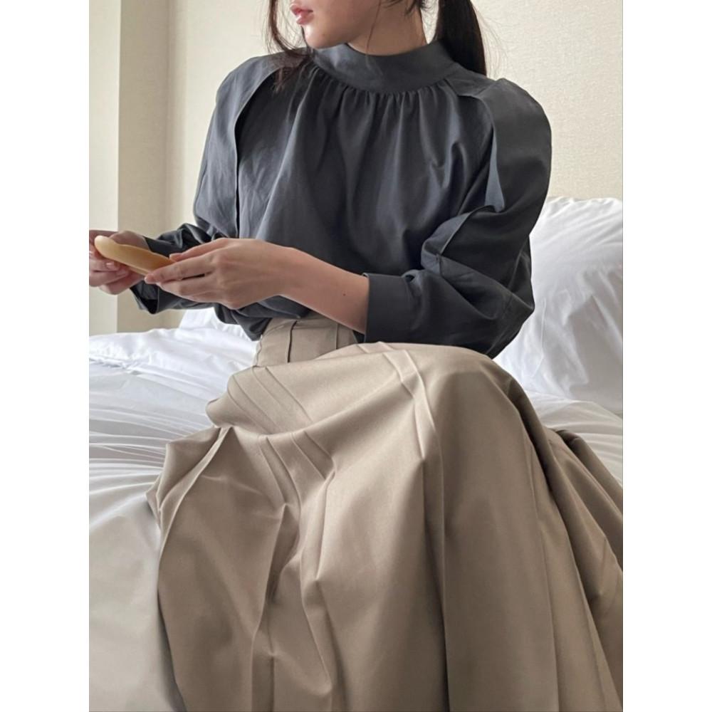 브론즈 베니스 블라우스 셔링 볼륨 블라우스