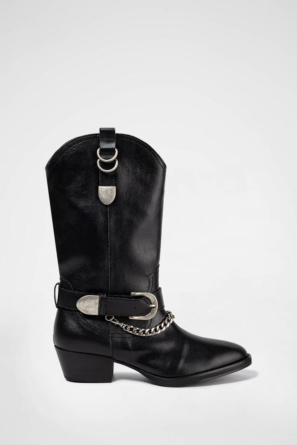 DIDI CHAIN WESTERN BOOTS / BLACK