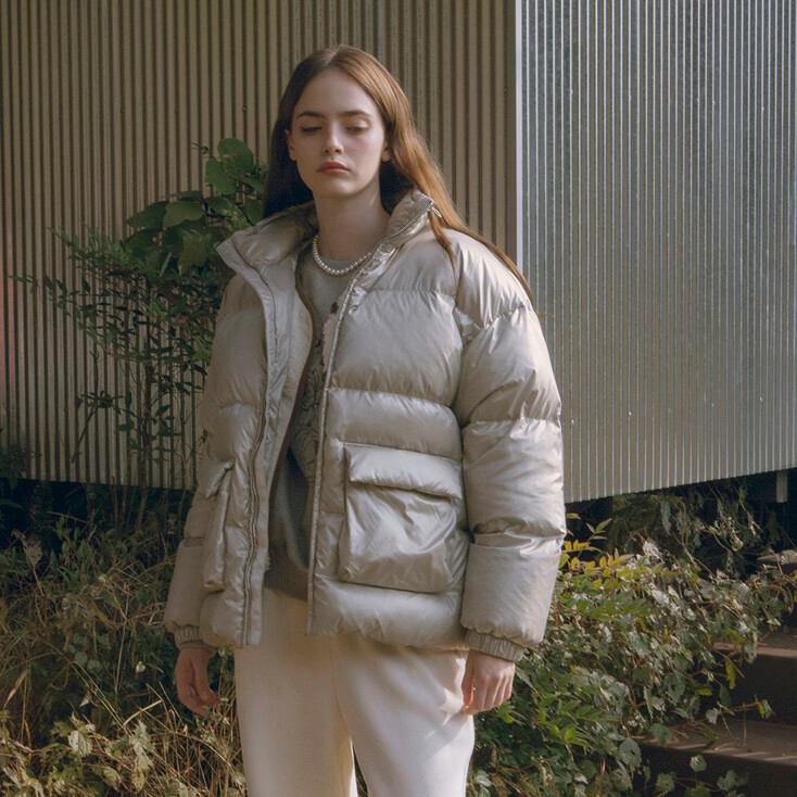 SIOT4088 덕다운 글로시 하프패딩_Silver gray