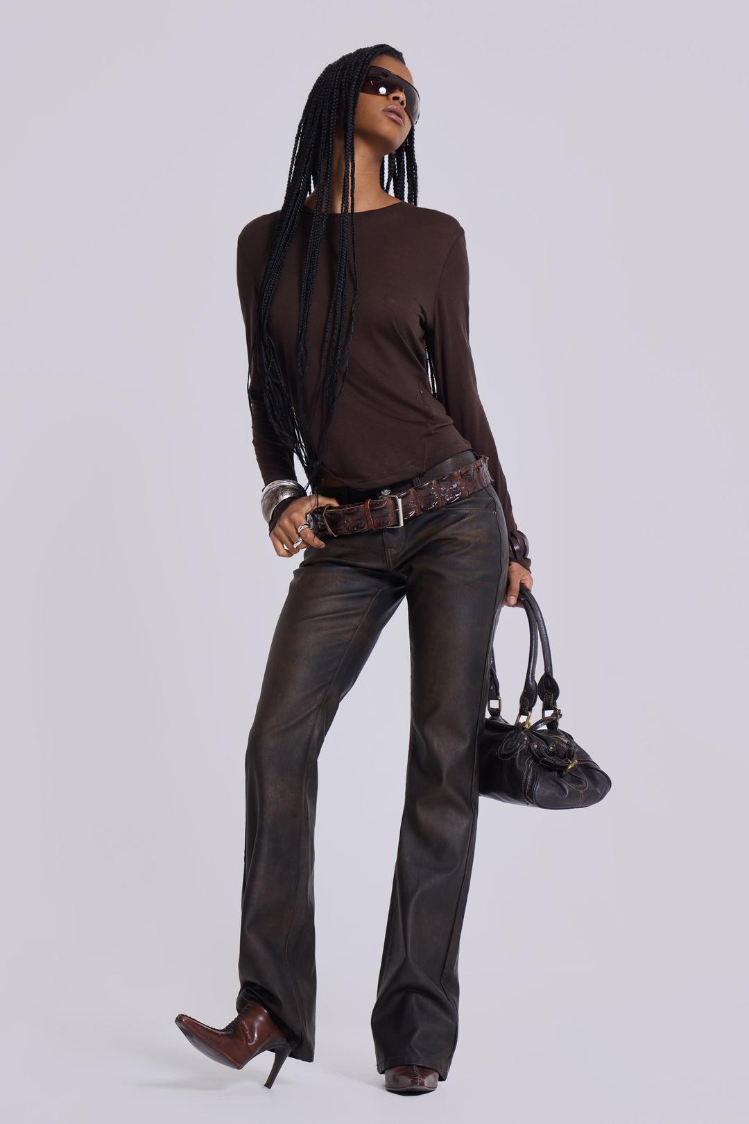 Cooper PU Bootcut Jeans - W24 / Brown