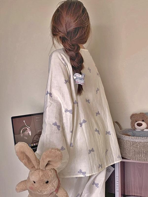 붐리본 긴팔 상하세트 파자마 잠옷