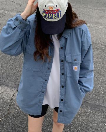이런 상품 어때요? 칼하트 남녀공용 릴렉스핏 스냅버튼 플리스 클라우드 블루 셔츠 자켓