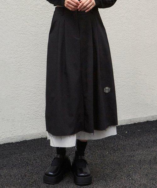 NICOLE PINTUCK LAYERED LONG SKIRT_BLACK