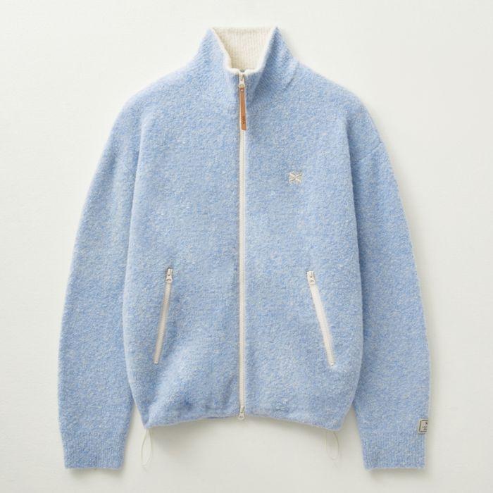 플러피 울 플리스 니트 집업 스카이 블루