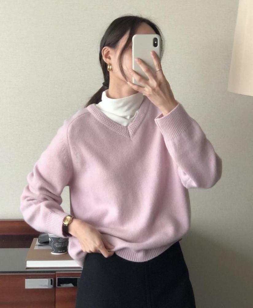 파스텔 캐시미어 루즈핏 울 니트 핑크 연보라 그레이 버터