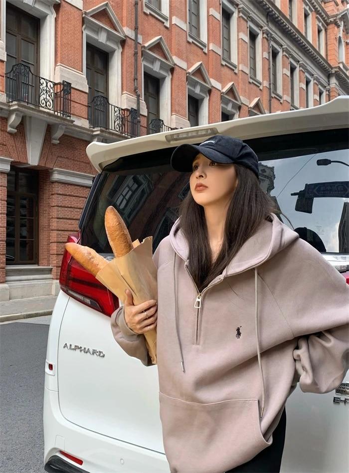 오버 사이즈 후드 미국 스타일 세련된 고급 겉옷 여성용, 하프 오픈 칼라 레이지 홍콩 스타일