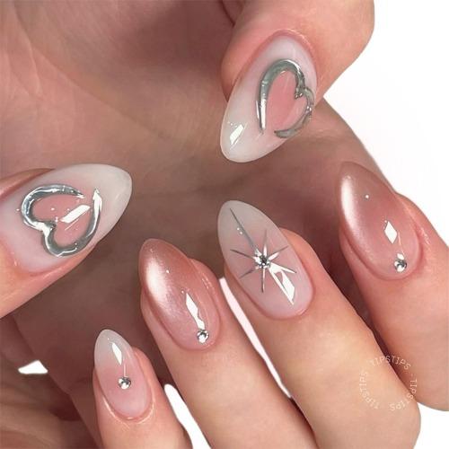 [1월 입고예정] 핑크 하트 프레스온 네일팁