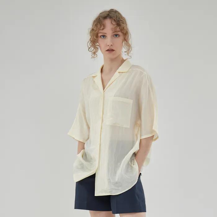 스키나 오버핏 반팔 셔츠 크림