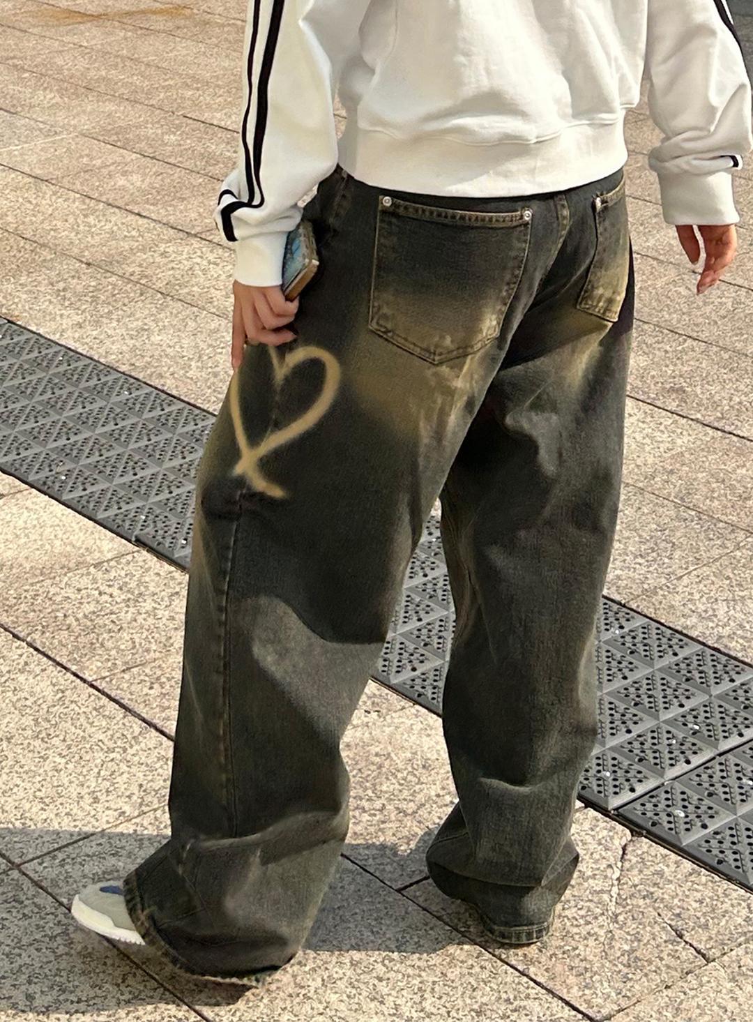 더블 하트 데님 팬츠