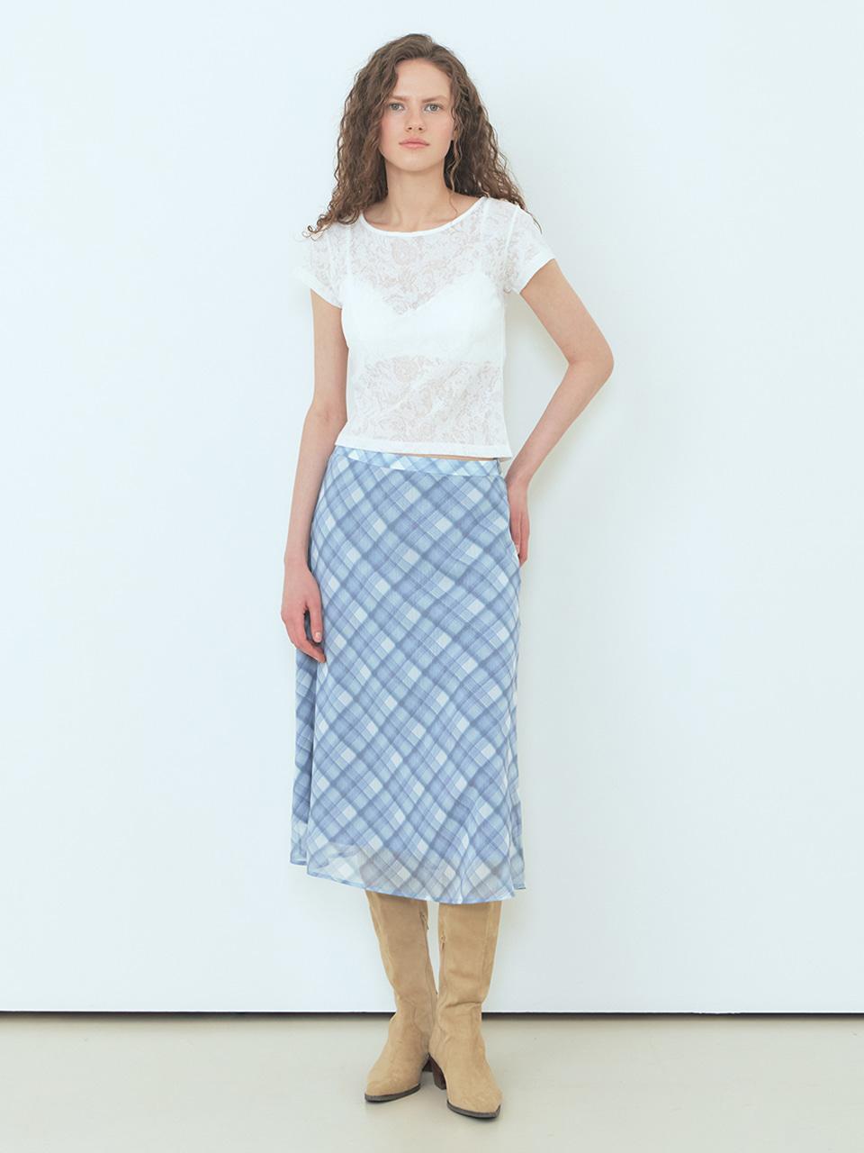 Check Midi Skirt, Greish Blue