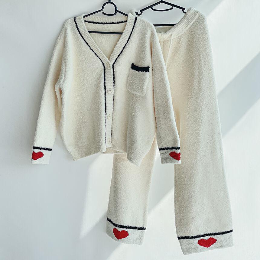 하트 포인트 극세사 후리스 수면잠옷 세트