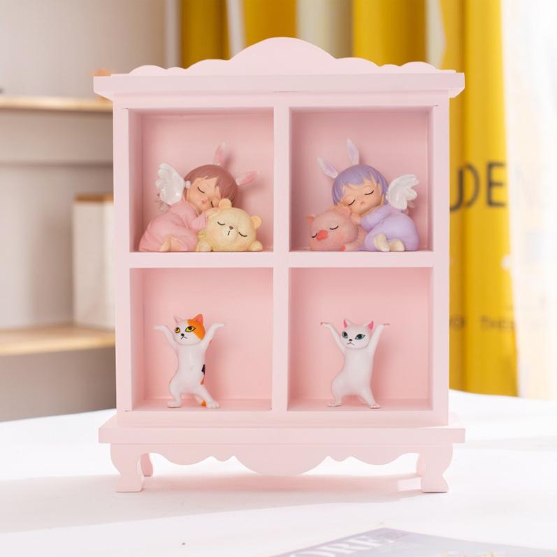 소녀 핑크 나무 미니선반 수납장 인형 피규어진열장 2단 4칸