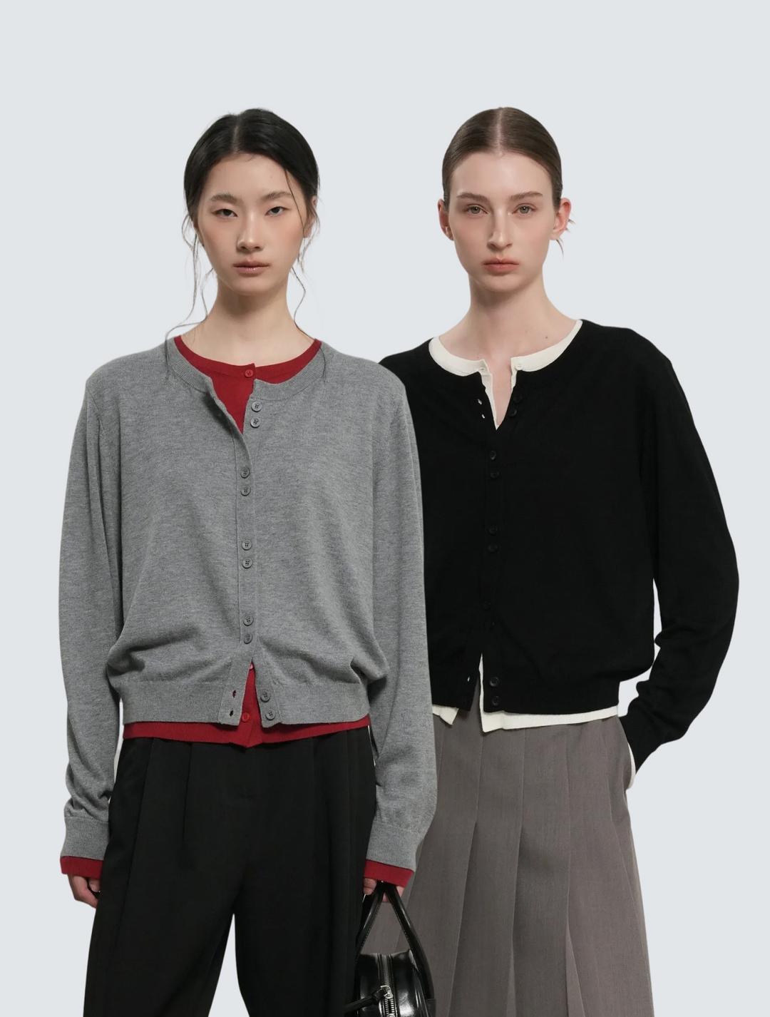 제너럴아이디어 WOMAN 더블 레이어드 크루넥 가디건 [3COL]