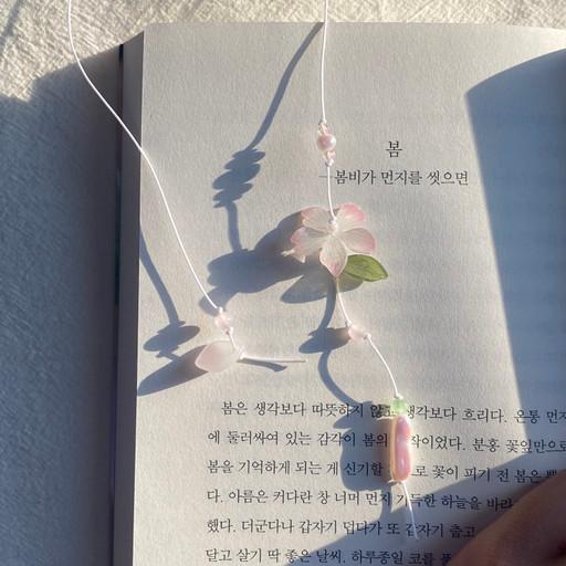 봄꽃 원석 비즈 꽃갈피 끈 책갈피