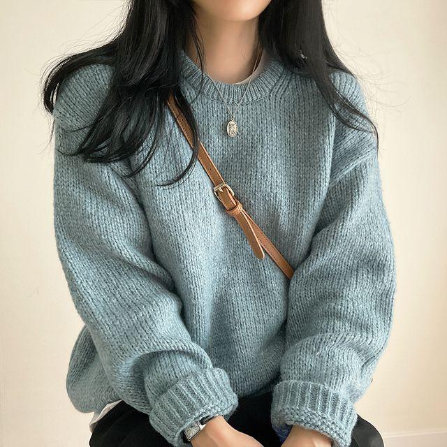 도톰 뽀송 라떼 민자 라운드넥 오버핏 니트 5컬러_작은방