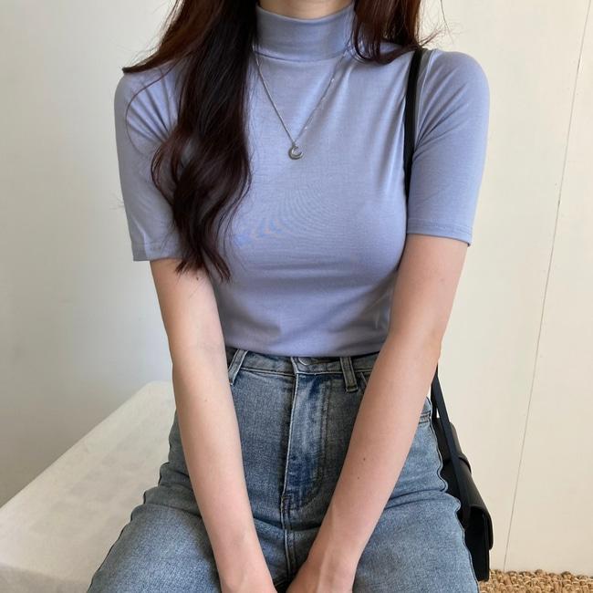 라뷰마켓 자켓 안에 입기 좋은 쫀쫀 스판 반폴라 반팔 티셔츠 반목 폴라
