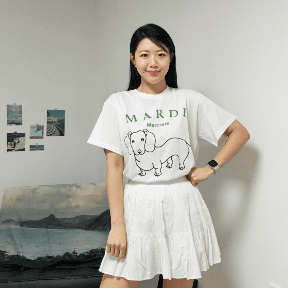 [무료 구매 포인트 적립] 마르디 메크르디 여름 반팔 티셔츠 딴지 아이보리 그린, FREE(One size)