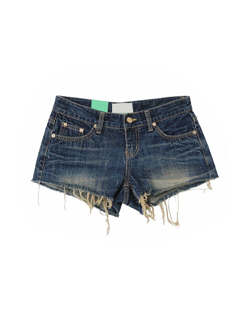 시크윈 DARK RETRO LOW DENIM CUTTING HOT PANTS 다크 레트로 로우 진청데님 커팅 수술 핫 숏팬츠