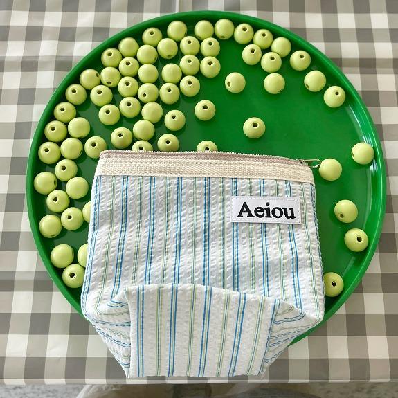 Aeiou Basic Pouch (M size)Stripe Fruits Blue