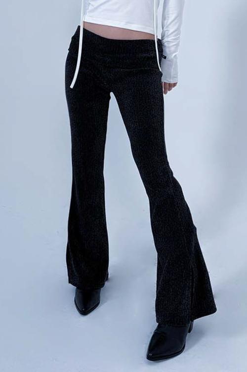 Leopard low-rise slit pants_navy