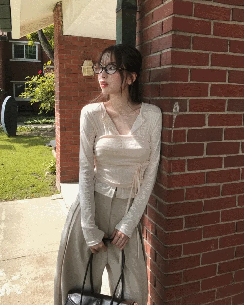 [ 오피스룩 ] 시즈 셔링 스트랩 TOP + 슬림 CD SET