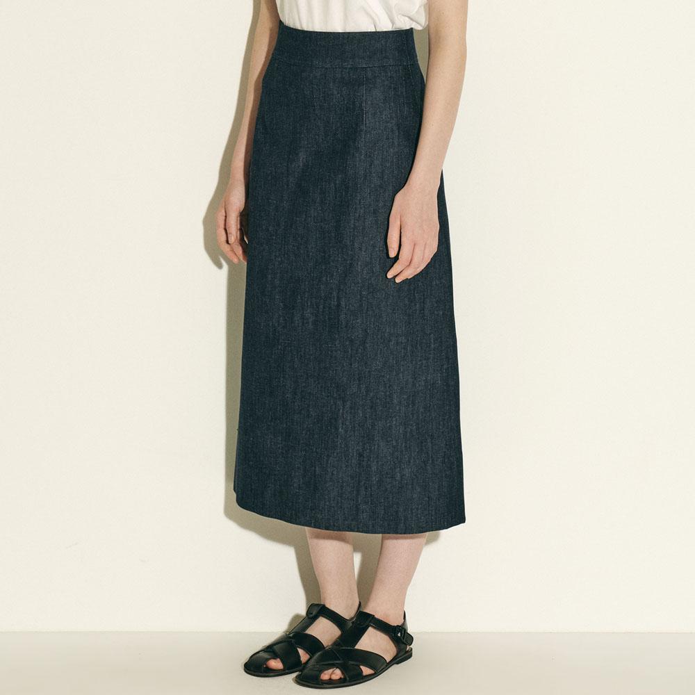 denim A-line midi skirt
