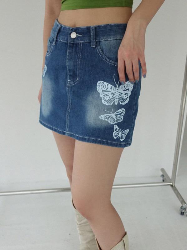 ♥︎ONLY VIVIC 293♥︎BUTTERFLY PRINTING DENIM SKIRT