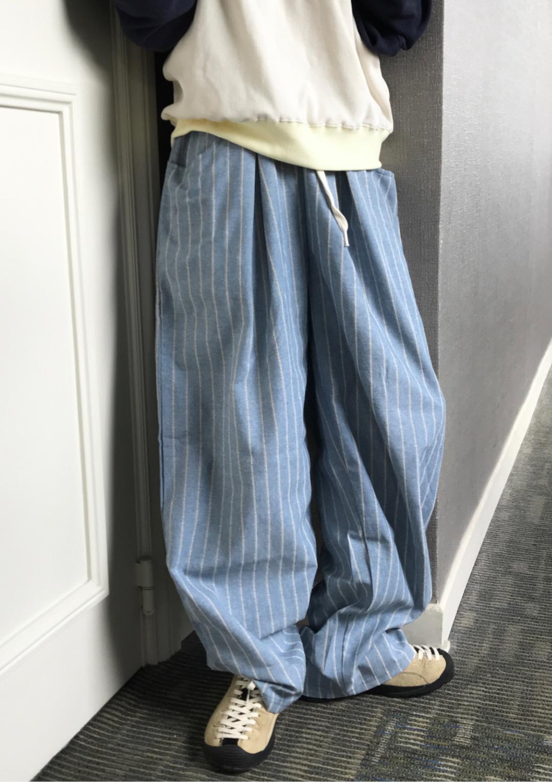 LINEN STRIPE WIDE PT (SORA / NAVY)